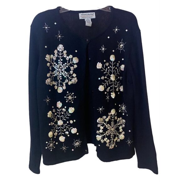 Heirloom Collectibles Holiday Xmas Snowflatkes Black Sweater, Women's Medium - Picture 1 of 10